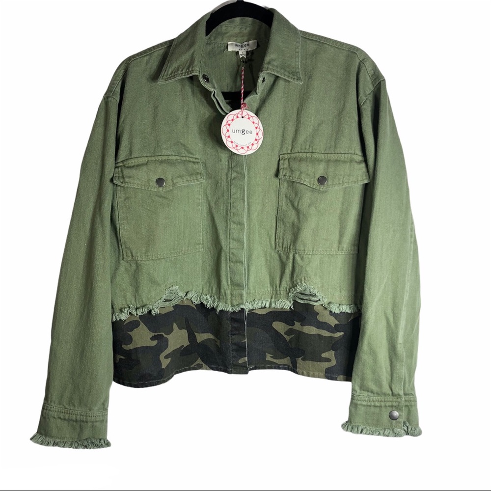 Umgee Olive Green Utility Jacket with Camo Trim